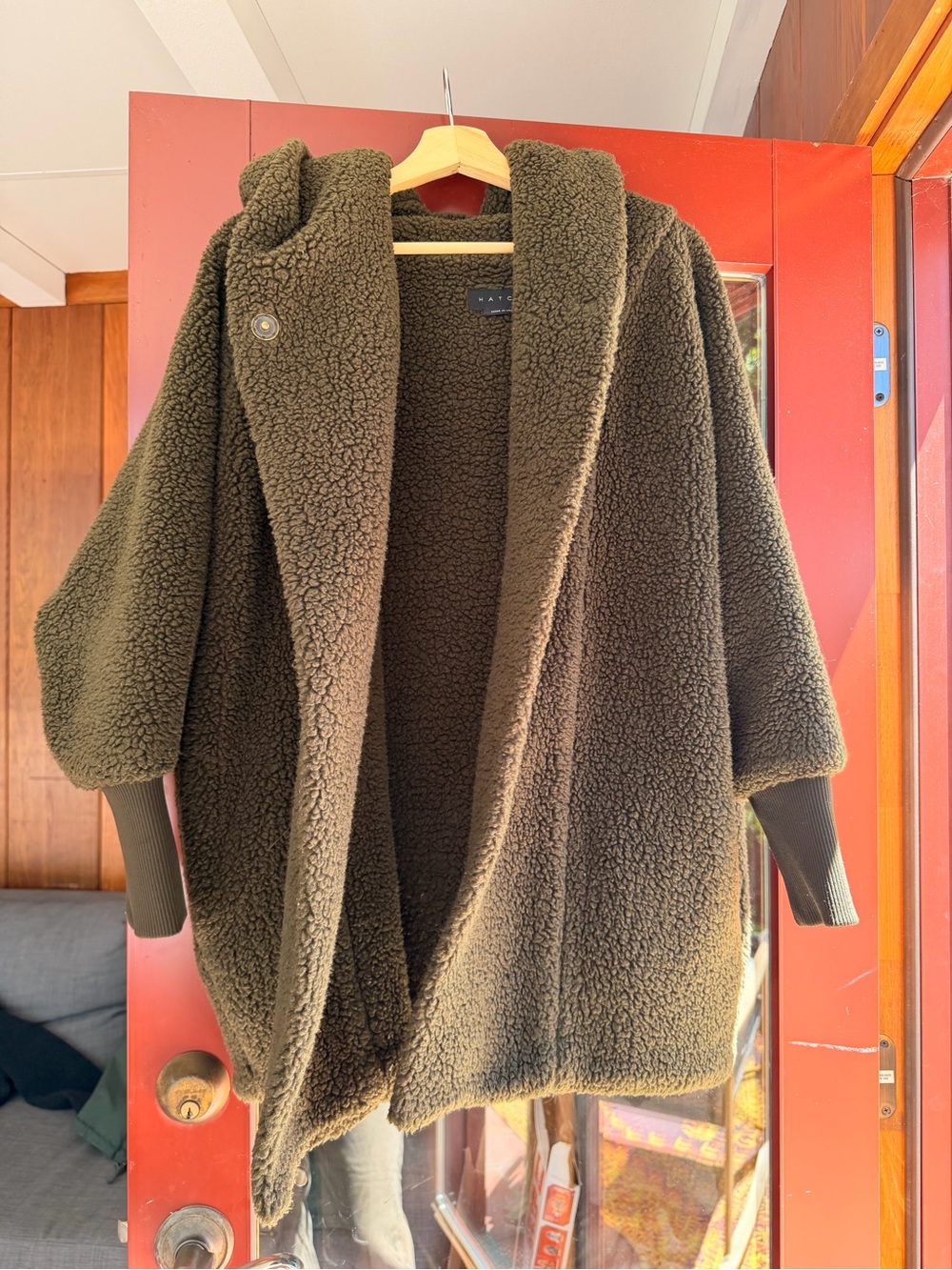 Hatch Olive Green Teddy Hooded Coat